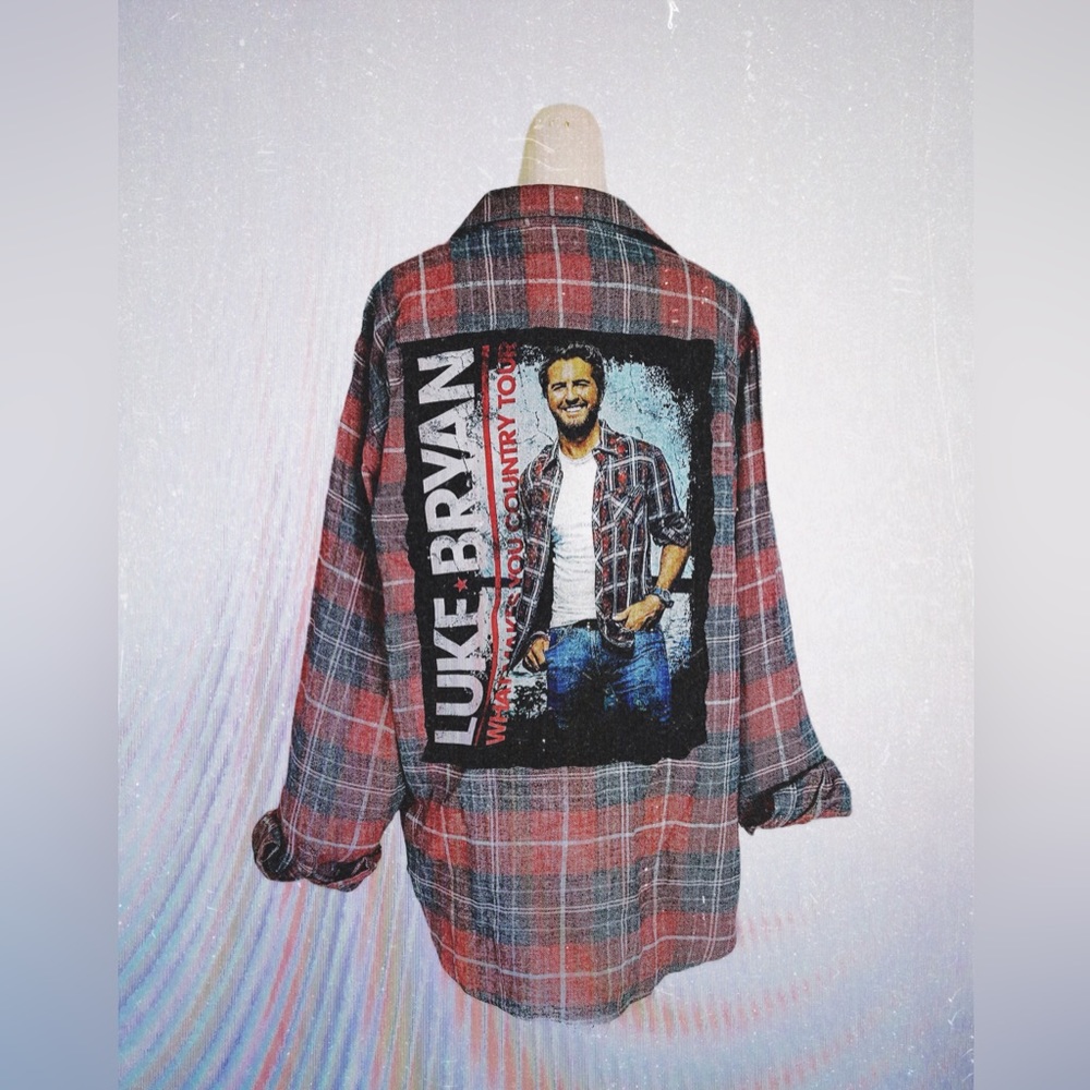 "One of a kind" Luke Bryan Upcycled Boyfriend Flannel - Picture 1 of 3